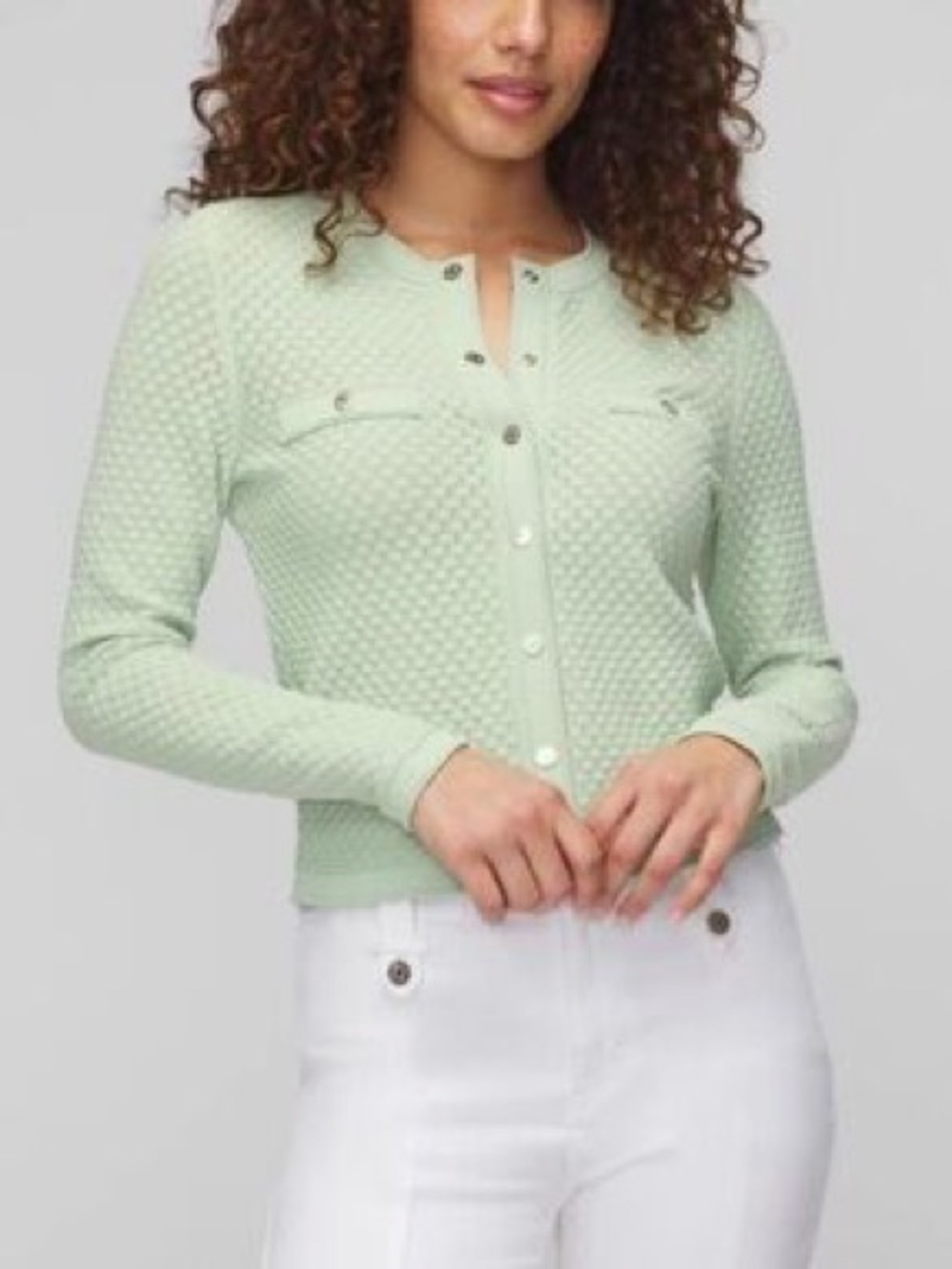 White House Black Market Mint/Silver knit cardigan size small